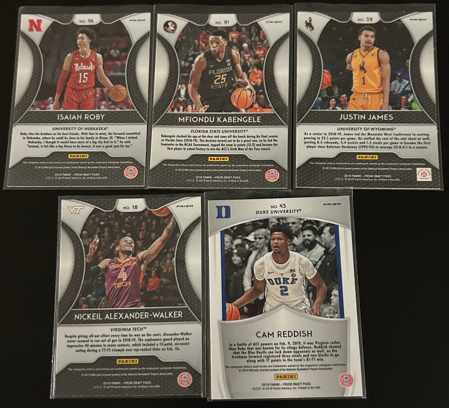 2019 Panini Prizm Draft Picks 5 card Green Parallel lot