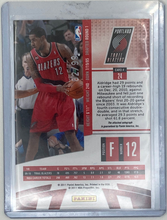 LaMarcus Aldridge Panini 2011 Auto Numbered out of 99.