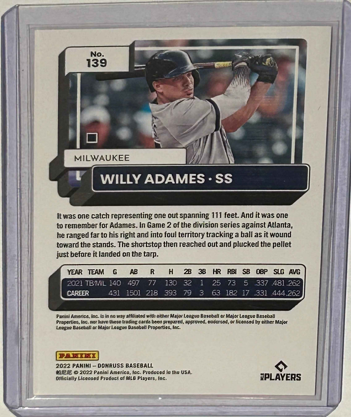 2022 Donruss Baseball Willy Adames Numbered Parallel Card – Tampa Bay Rays #/2022