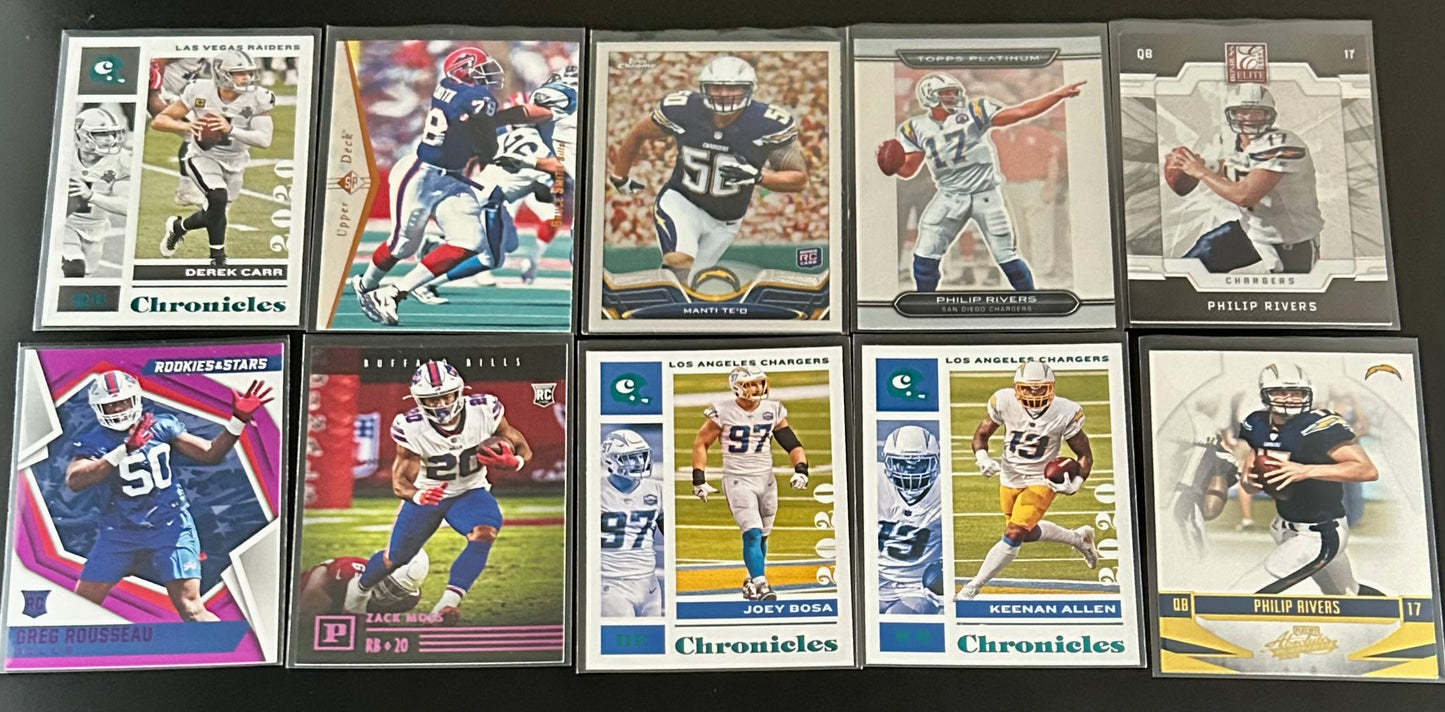 NFL Mixed Teams and Players 10 Card Lot