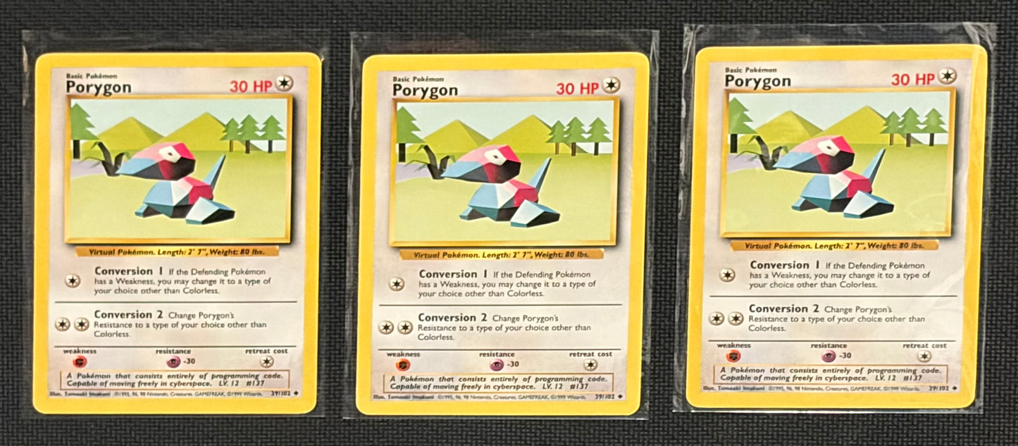 Porygon - Base Set (BS) UnCommon 3 card lot LP