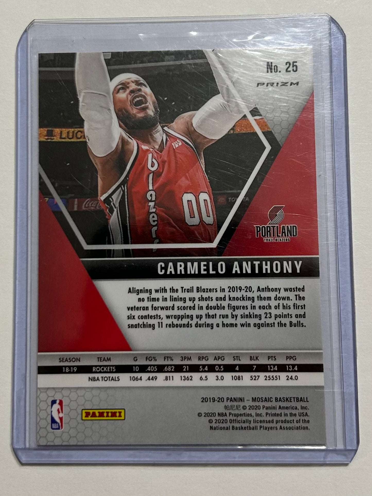 2019-2020 Panini -Mosaic Basketball Carmelo Anthony Pink Parallel