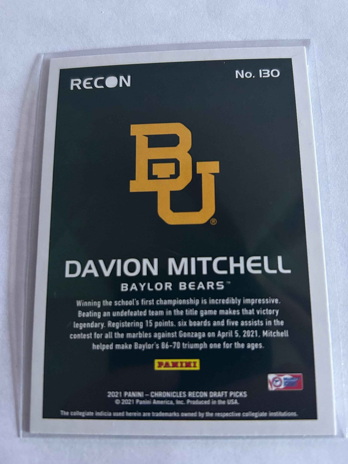 2021 Panini Chronicles Recon Draft Picks Davion Mitchell