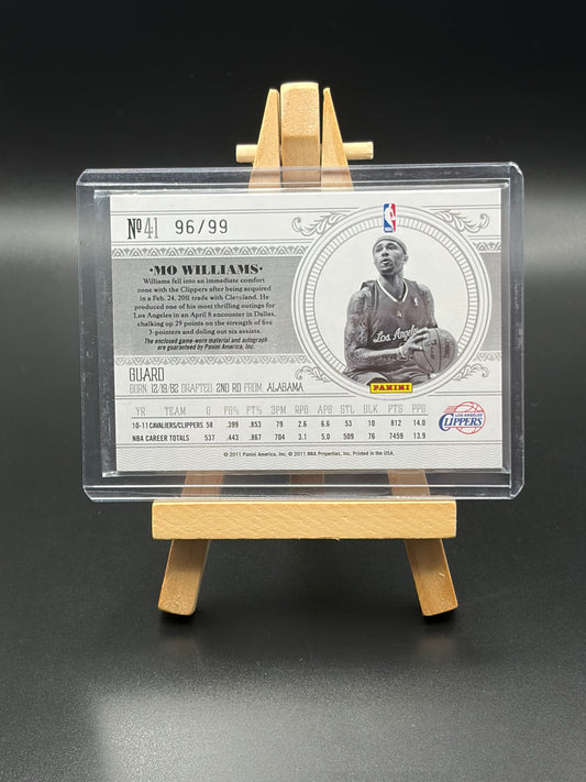 2011 Mo Williams Los Angeles Clippers Auto and Jersey Patch /99 card