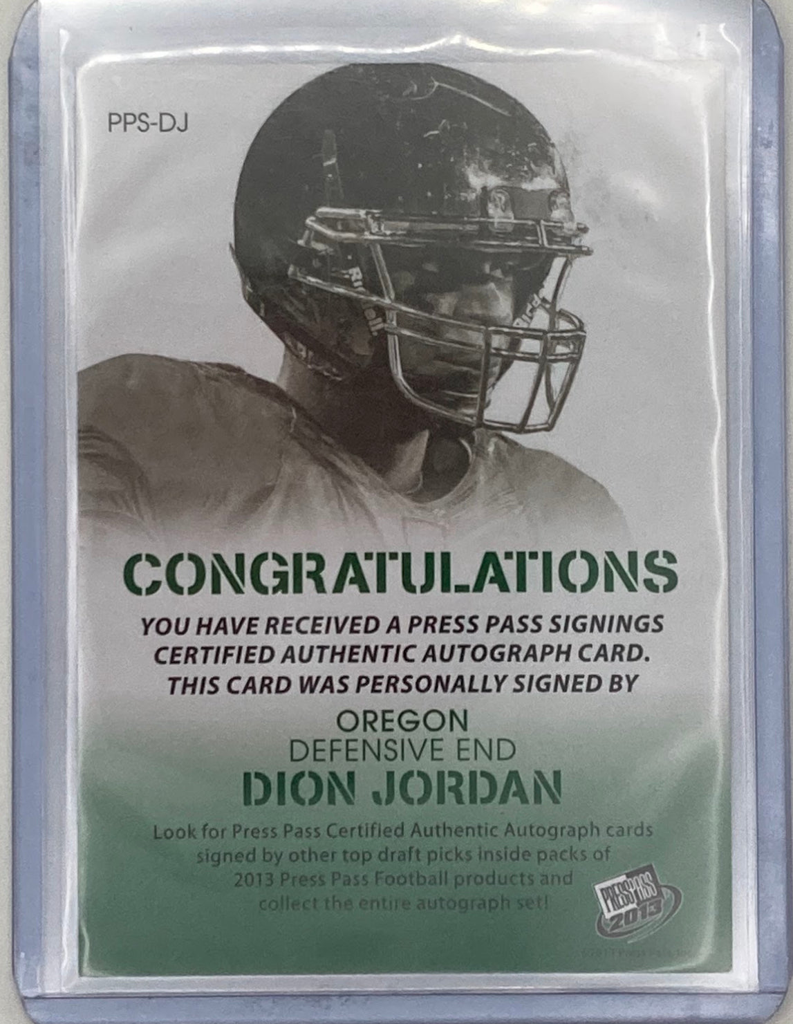 2013 Press Pass Dion Jordan Autographed.