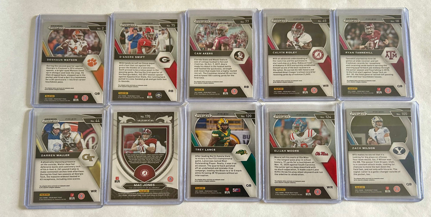 2021 College Panini Prizm Draft Picks 10 Card Parallel lot