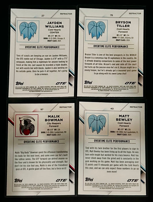 2022-2023 Topps Finest OTE Overtime Elite 4 card holo cards