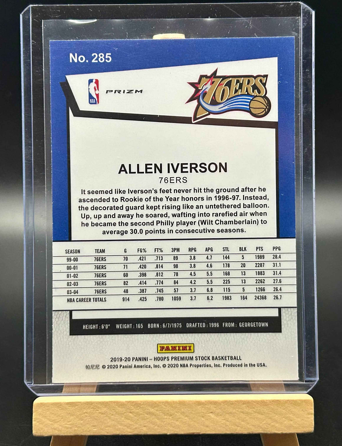 2019-20 Panini NBA Hoops Premium Stock Prizms Silver Lazer Tribute Allen Iverson