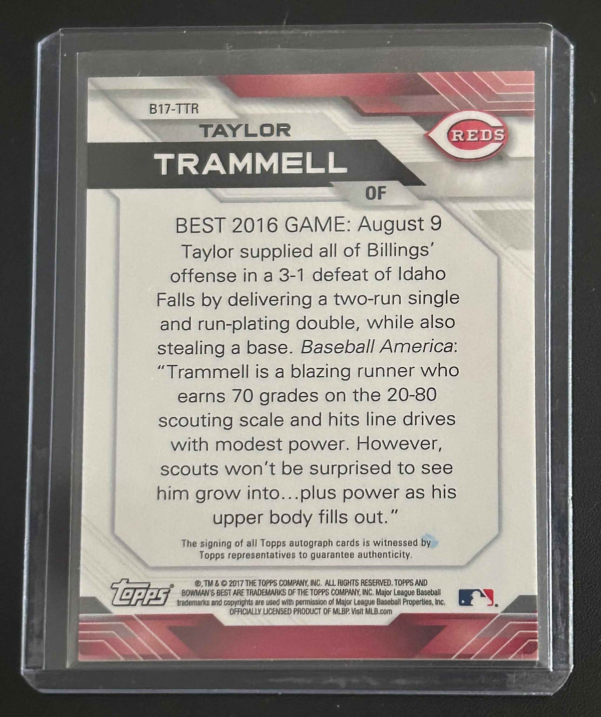 2017 Bowman’s Best Taylor Trammell Auto — Topps Certified Autograph