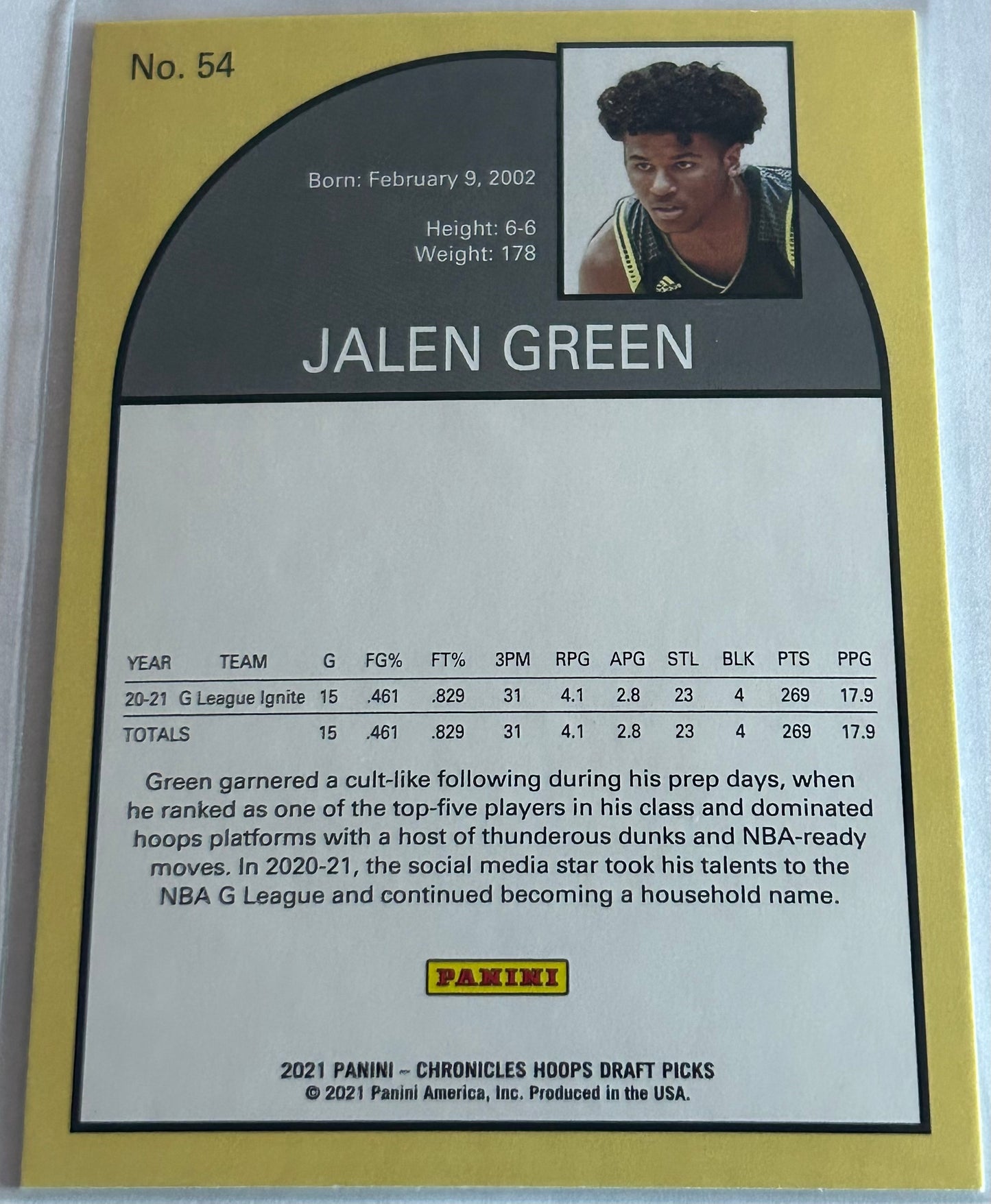2021-22 Panini Chronicles Hoops Draft Picks Jalen Green Bronze parallel.