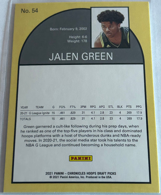 2021-22 Panini Chronicles Hoops Draft Picks Jalen Green Bronze parallel.