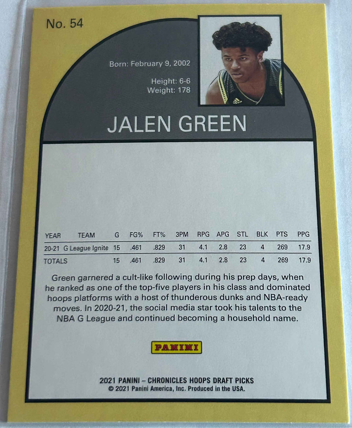 2021-22 Panini Chronicles Hoops Draft Picks Jalen Green Bronze parallel.