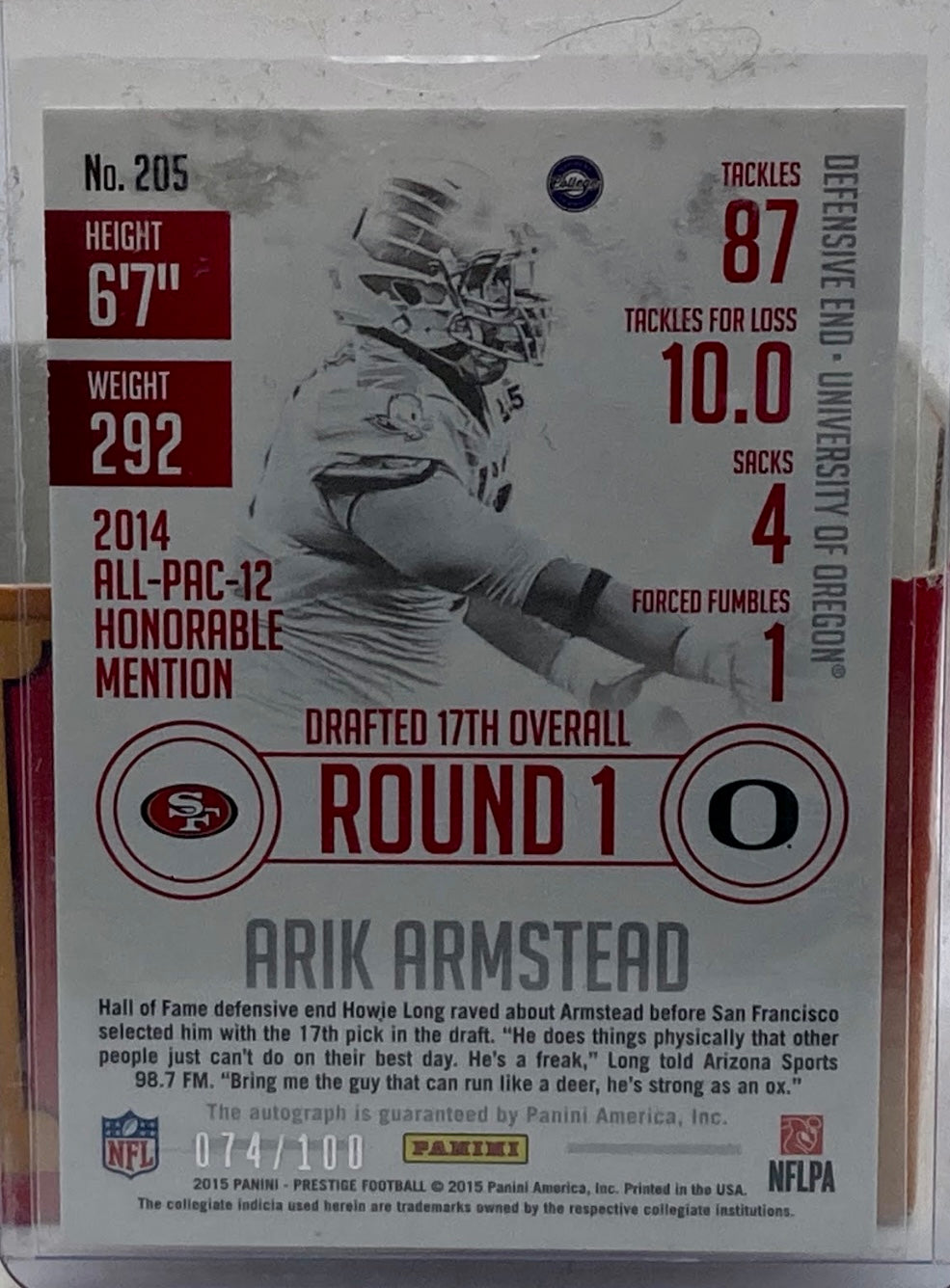 2015 Prestige Football Arik Armstead Numbered and Autographed