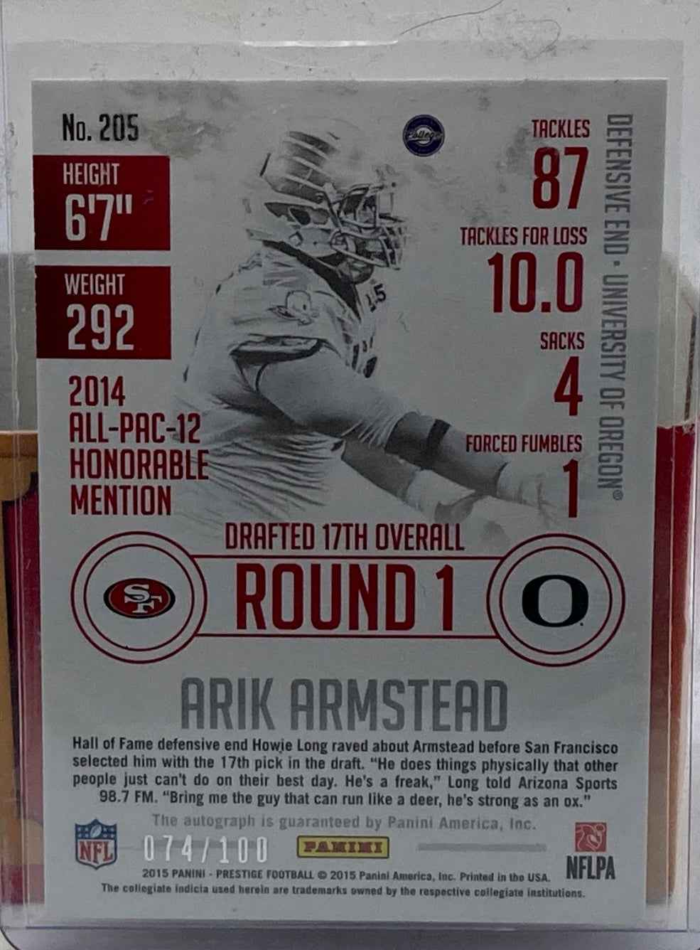 2015 Prestige Football Arik Armstead Numbered and Autographed