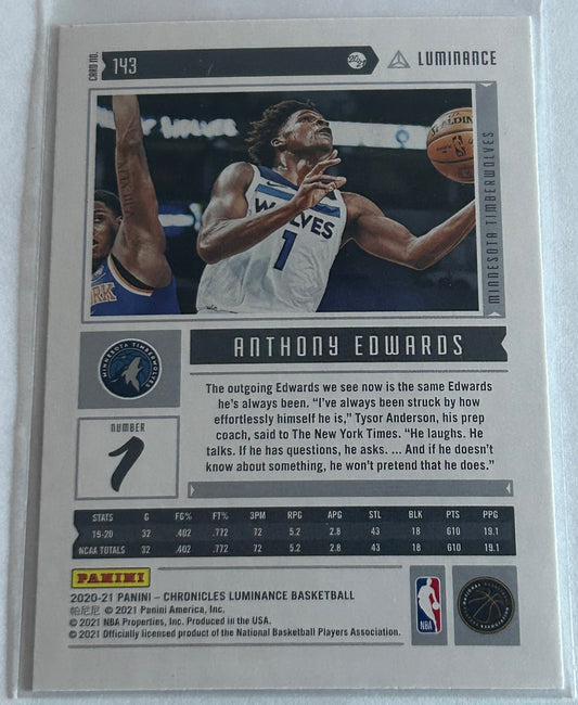 2020-2021 Panini Chronicles Luminance Anthony Edwards Green Parallel.