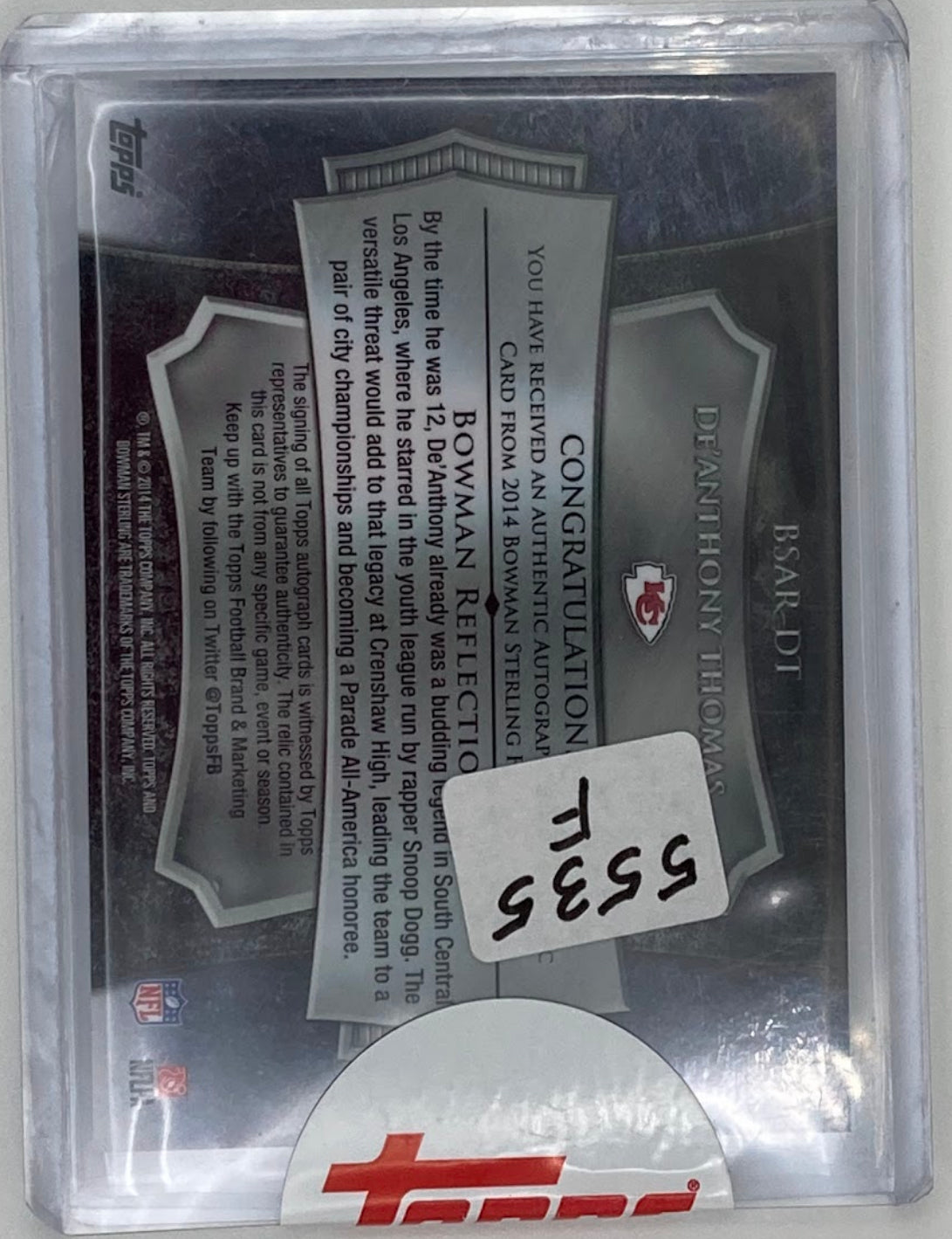 2014 Bowman De'anthony Thomas Topps Certified Autograph And Jersey Card