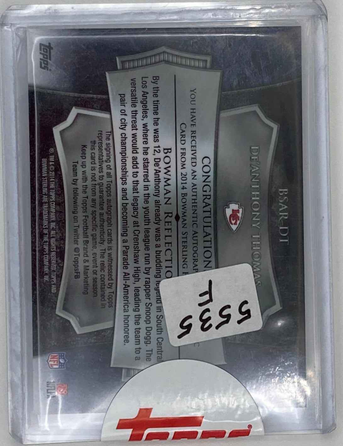 2014 Bowman De'anthony Thomas Topps Certified Autograph And Jersey Card