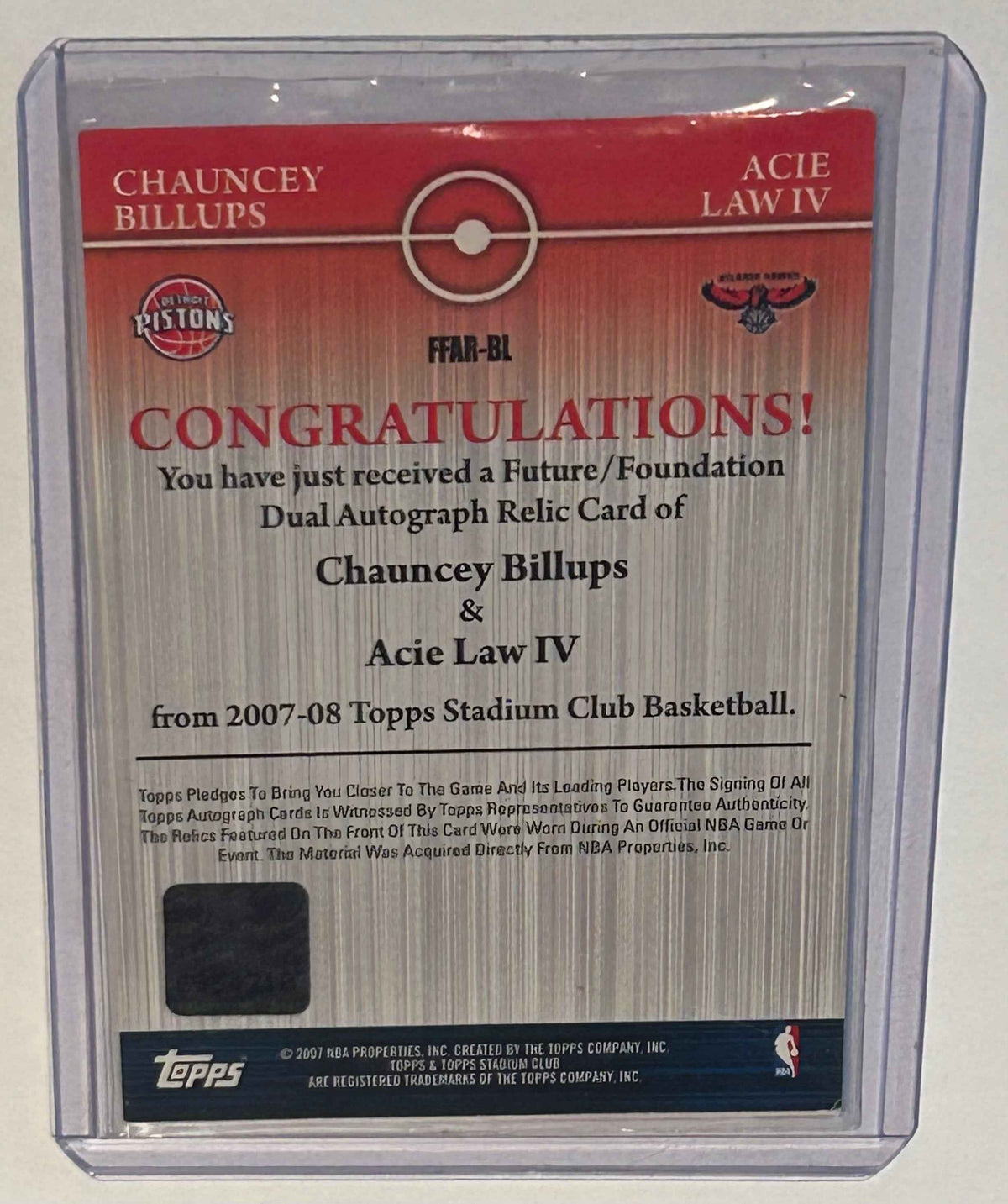 2007-08 Topps Stadium Club Dual Patch Autograph – Chauncey Billups & Acie Law Rare