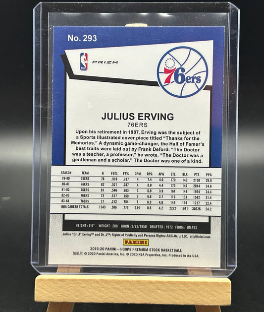 2019-20 Panini NBA Hoops Premium Stock Prizms Silver Lazer Tribute Julius Erving