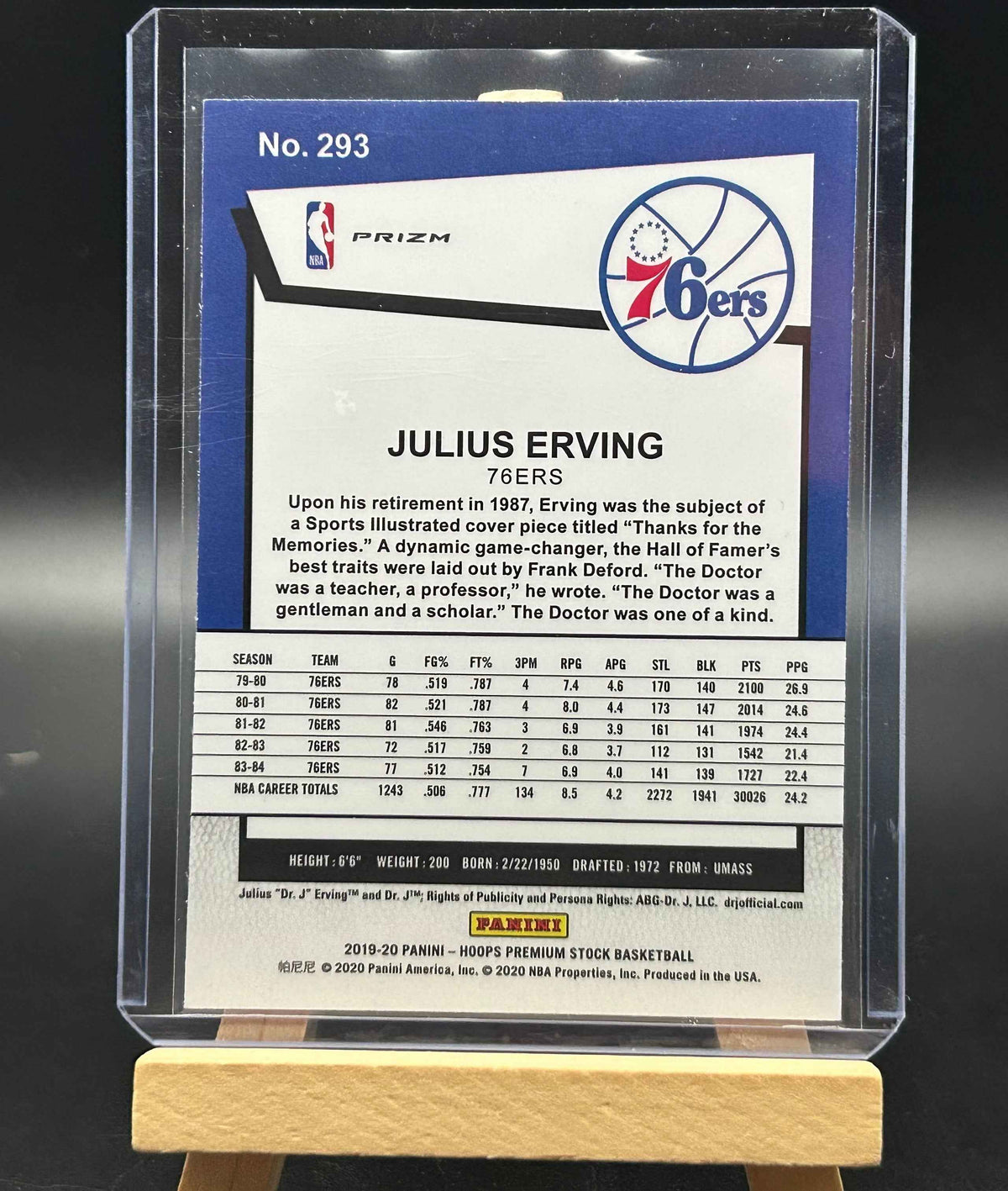 2019-20 Panini NBA Hoops Premium Stock Prizms Silver Lazer Tribute Julius Erving