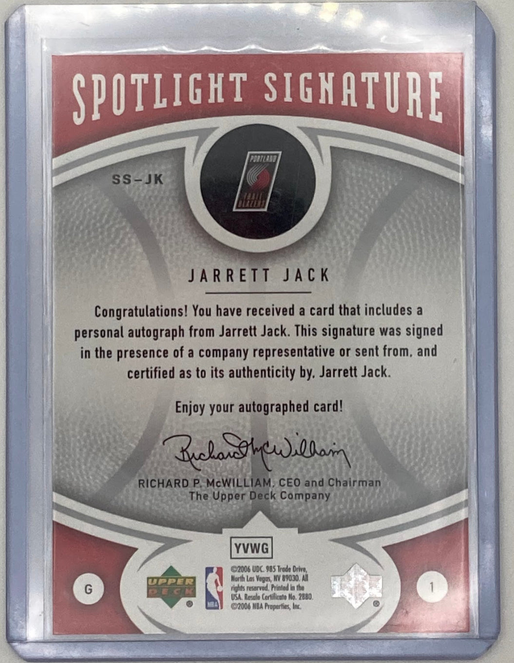2006 Upperdeck Jarrett Jack Autographed