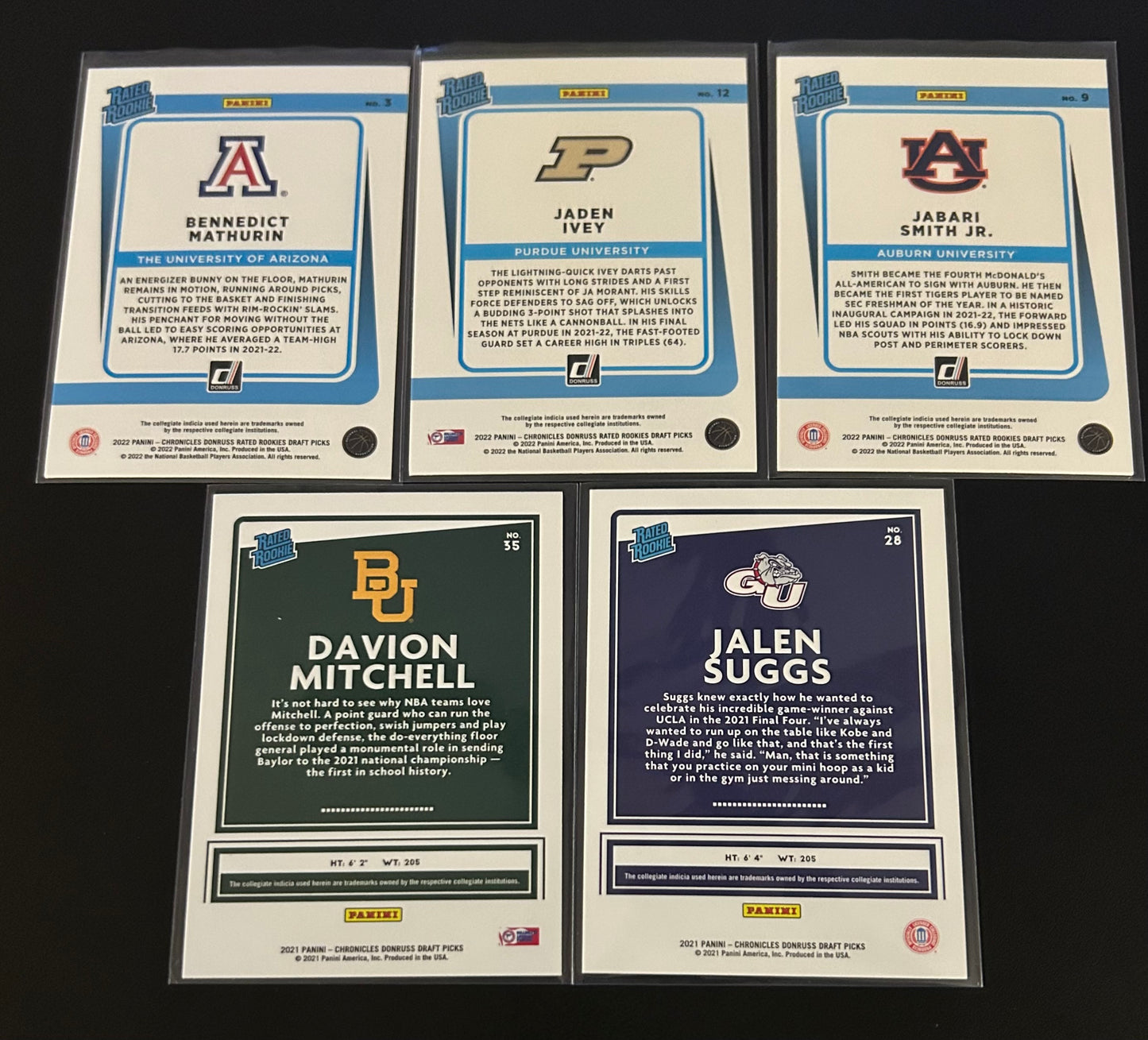 2021-2022 Panini - Chronicles Donruss Rated Rookies Draft Picks 5 card lot