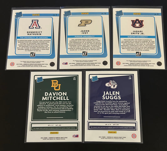 2021-2022 Panini - Chronicles Donruss Rated Rookies Draft Picks 5 card lot