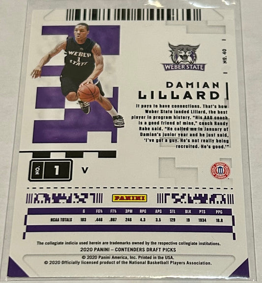 2020 Panini Contenders Draft Picks Damian Lillard Campus Ticket.