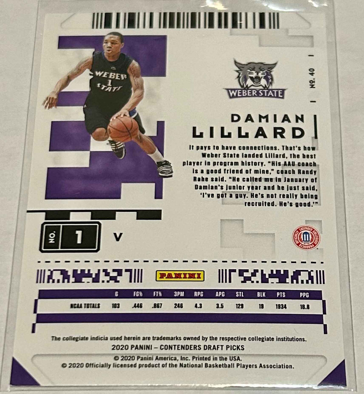 2020 Panini Contenders Draft Picks Damian Lillard Campus Ticket.