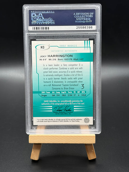 2002 Sage Joey Harrington Autographs Gold /250 PSA Graded 10