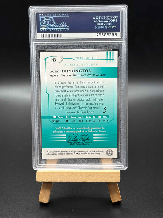 2002 Sage Joey Harrington Autographs Gold /250 PSA Graded 10