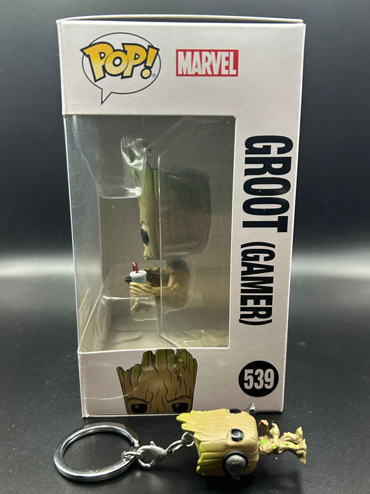 Gamer Groot 539 Funko Pop and Mini key chain GameStop Exclusive