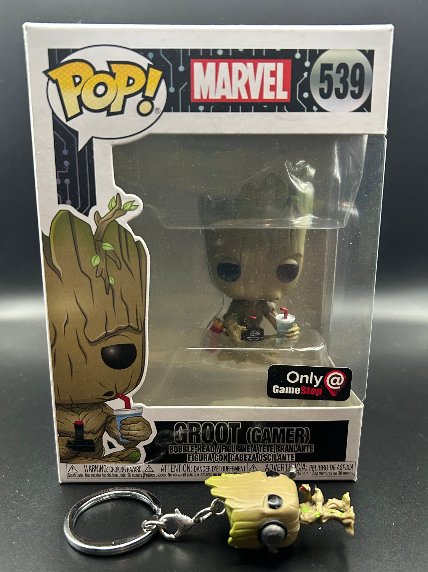 Gamer Groot Funko Pop and Mini key chain GameStop Exclusive