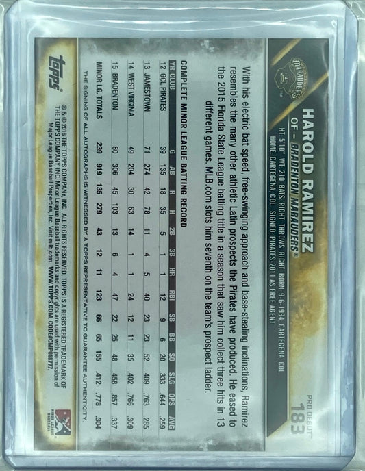 2016 Topps Harold Ramirez Autograph Baseball Card