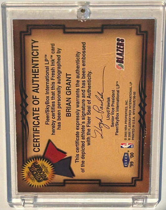1999-2000 Fleer Brian Grant on card autograph