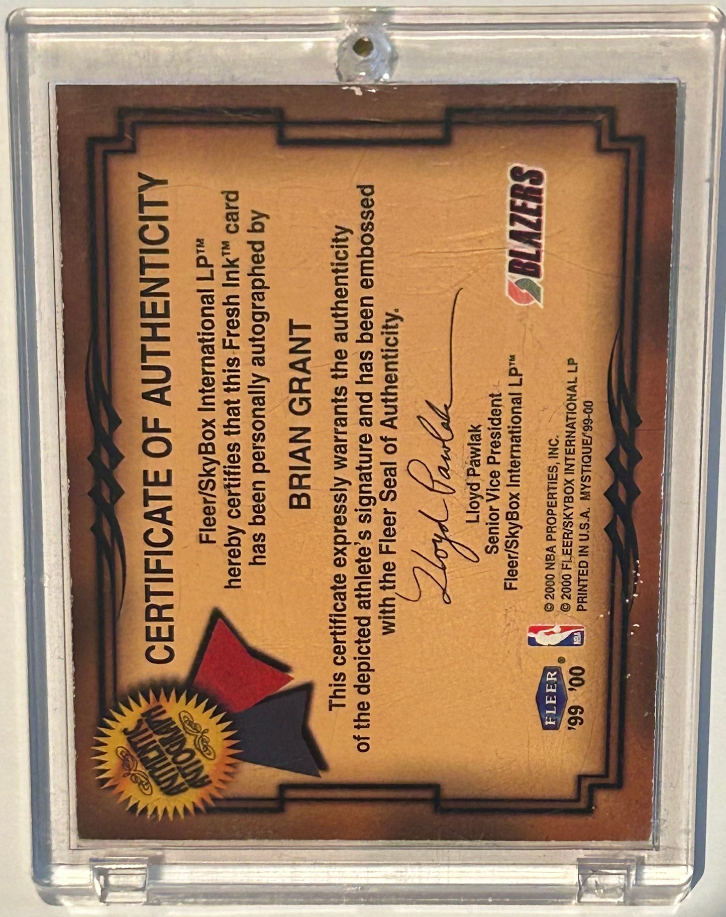 Brian Grant 1999-2000 Fleer Signed Basketball Card