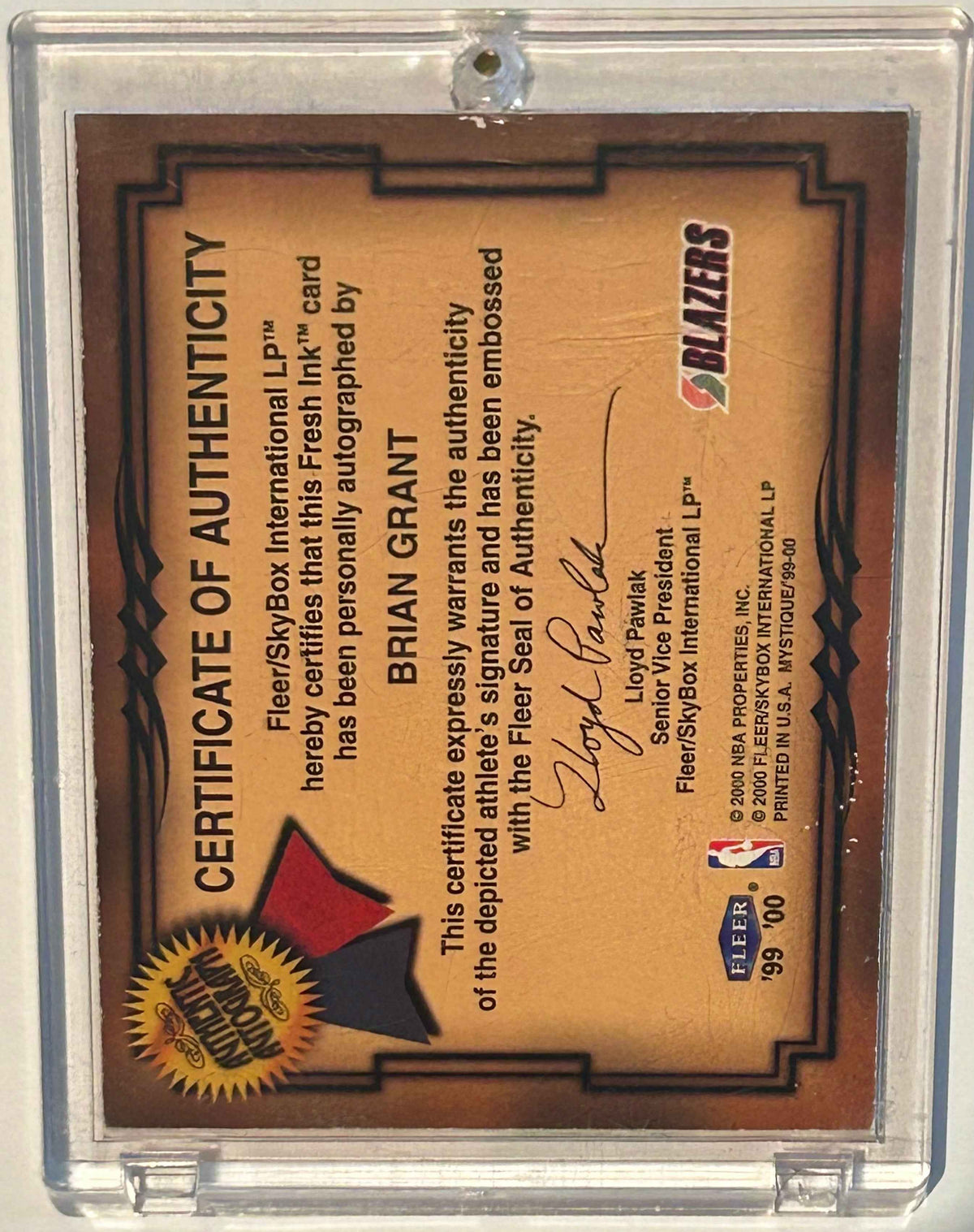 Brian Grant 1999-2000 Fleer Signed Basketball Card