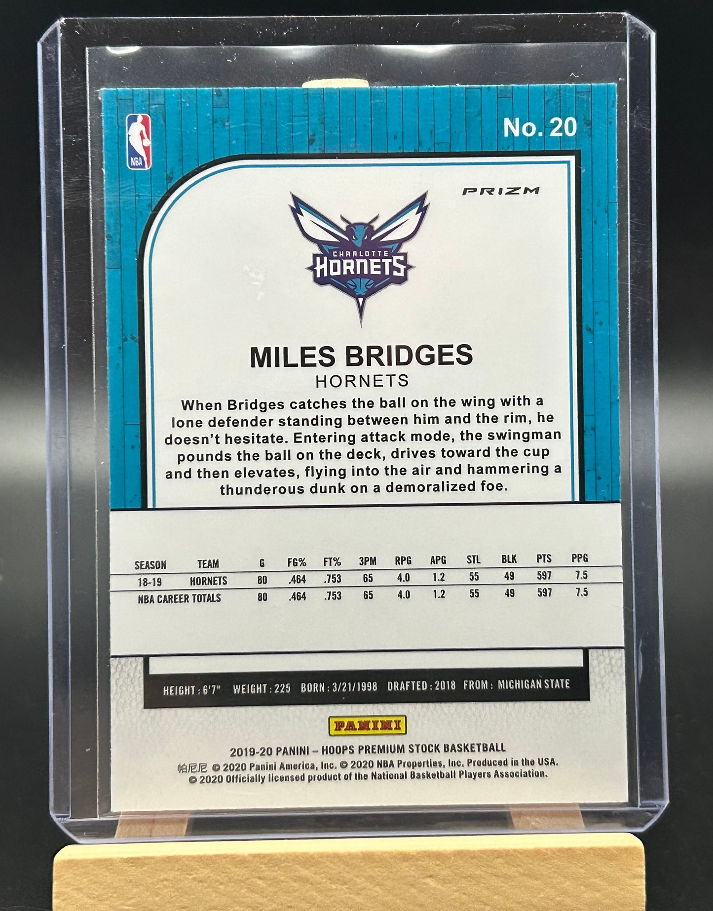 2019-2020 Panini Hoops Premium Stock Charlotte Hornets Miles Bridges Lazer Parallel Card