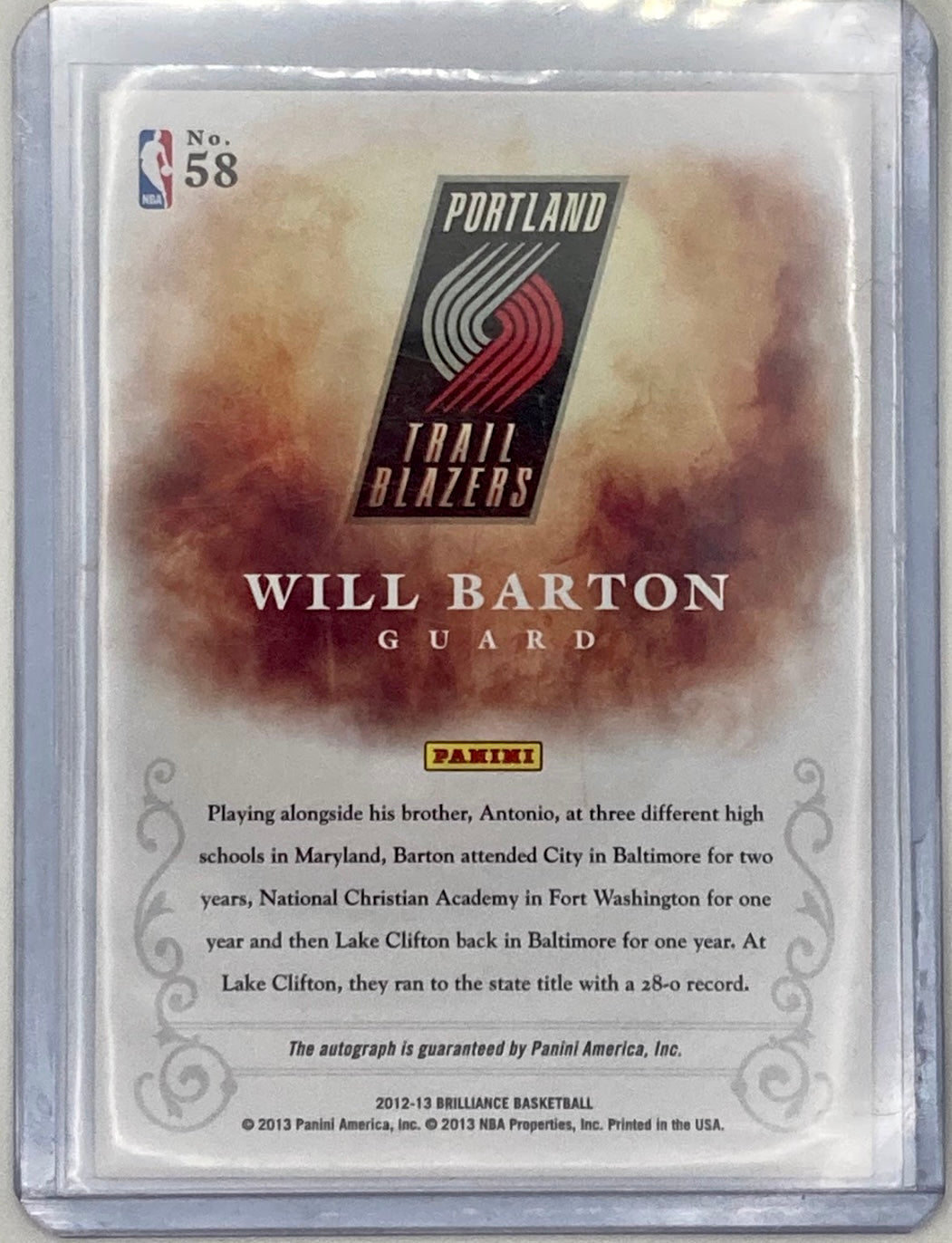 Panini Brilliance Basketball 2012/2013 Will Barton Signed