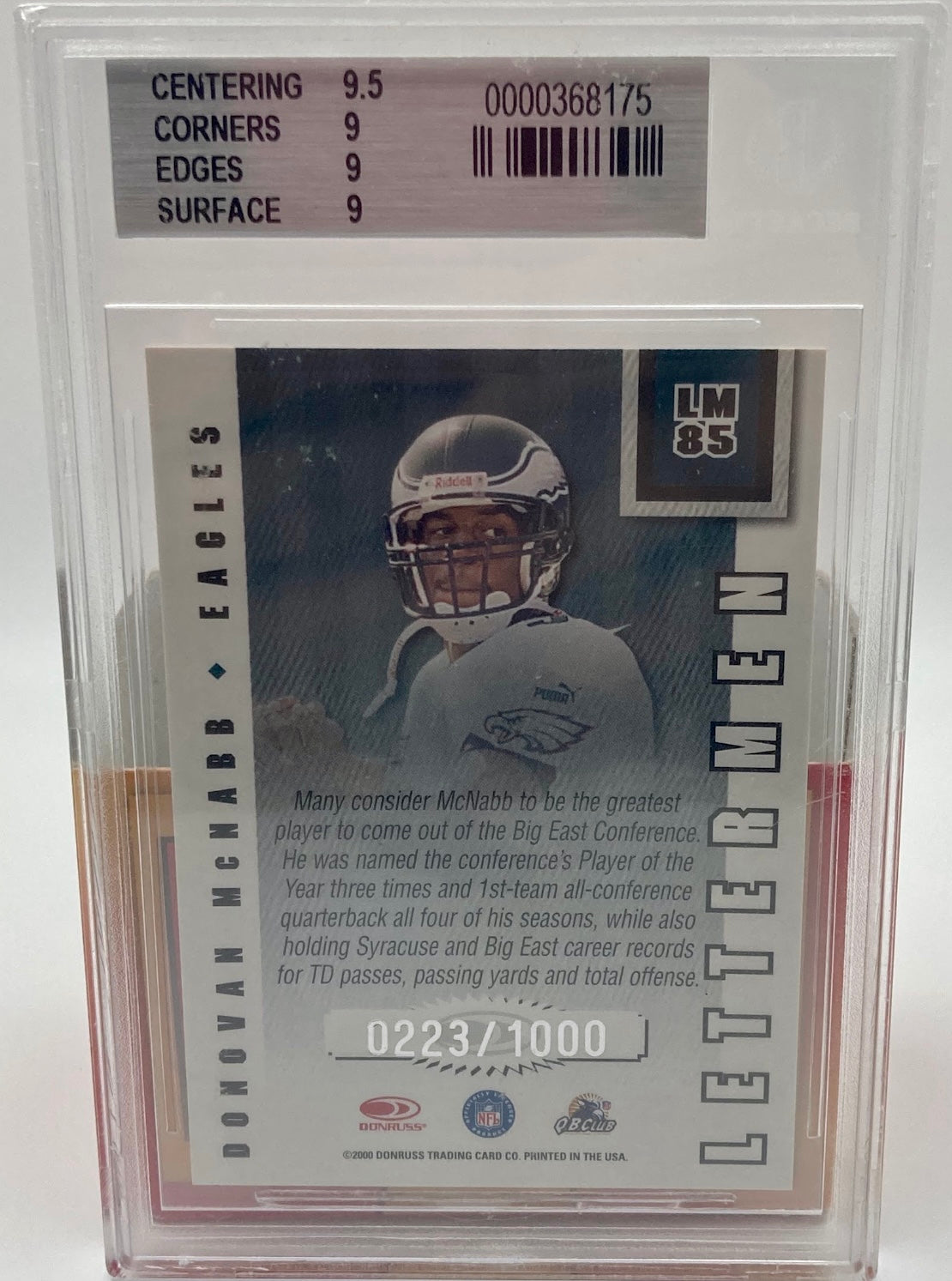 Donavan Mcnabb Beckett Graded 9 and Numbered out of 1000.