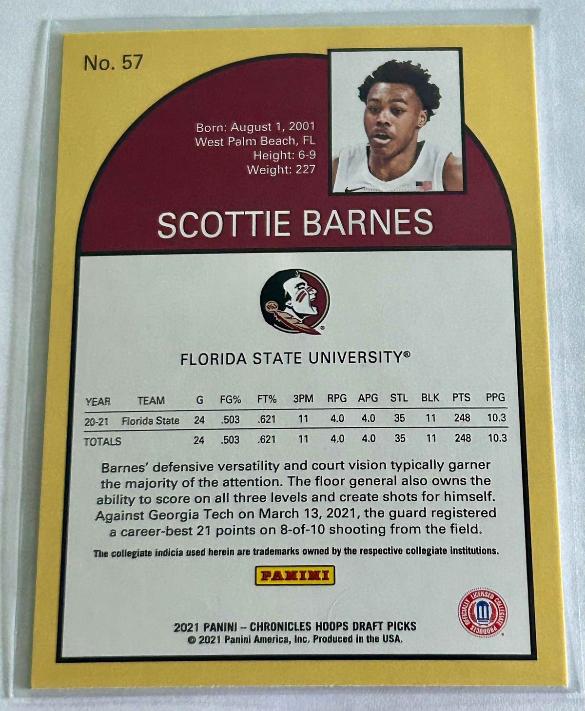 2021-22 Panini Chronicles Hoops Draft Picks Scottie Barnes Bronze parallel.