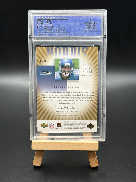 2002 Maurice Morris Upper Deck RC Numbered and autographed PSA Graded 9