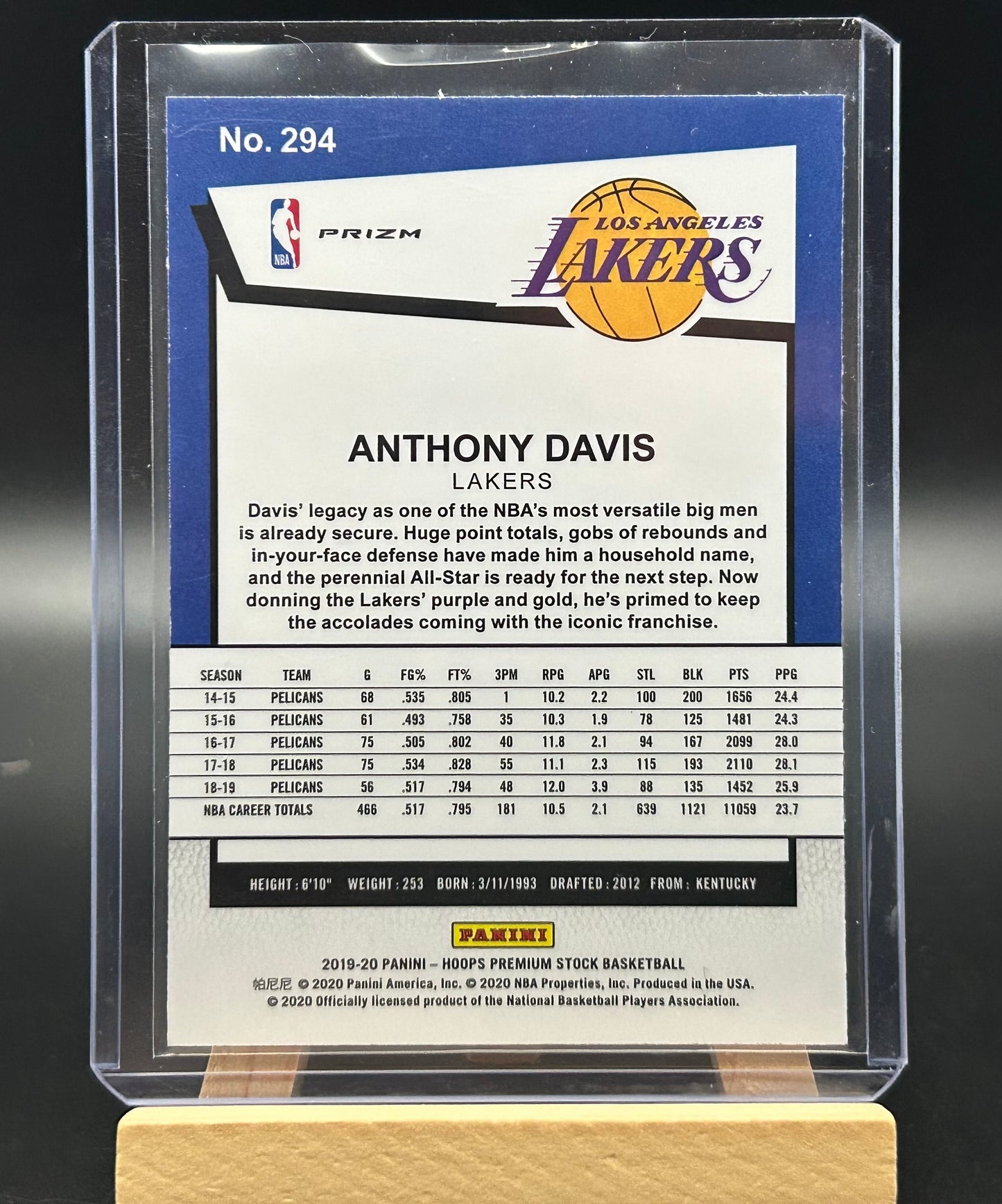2019-20 Panini NBA Hoops Premium Stock Silver Lazer Tribute Anthony Davis