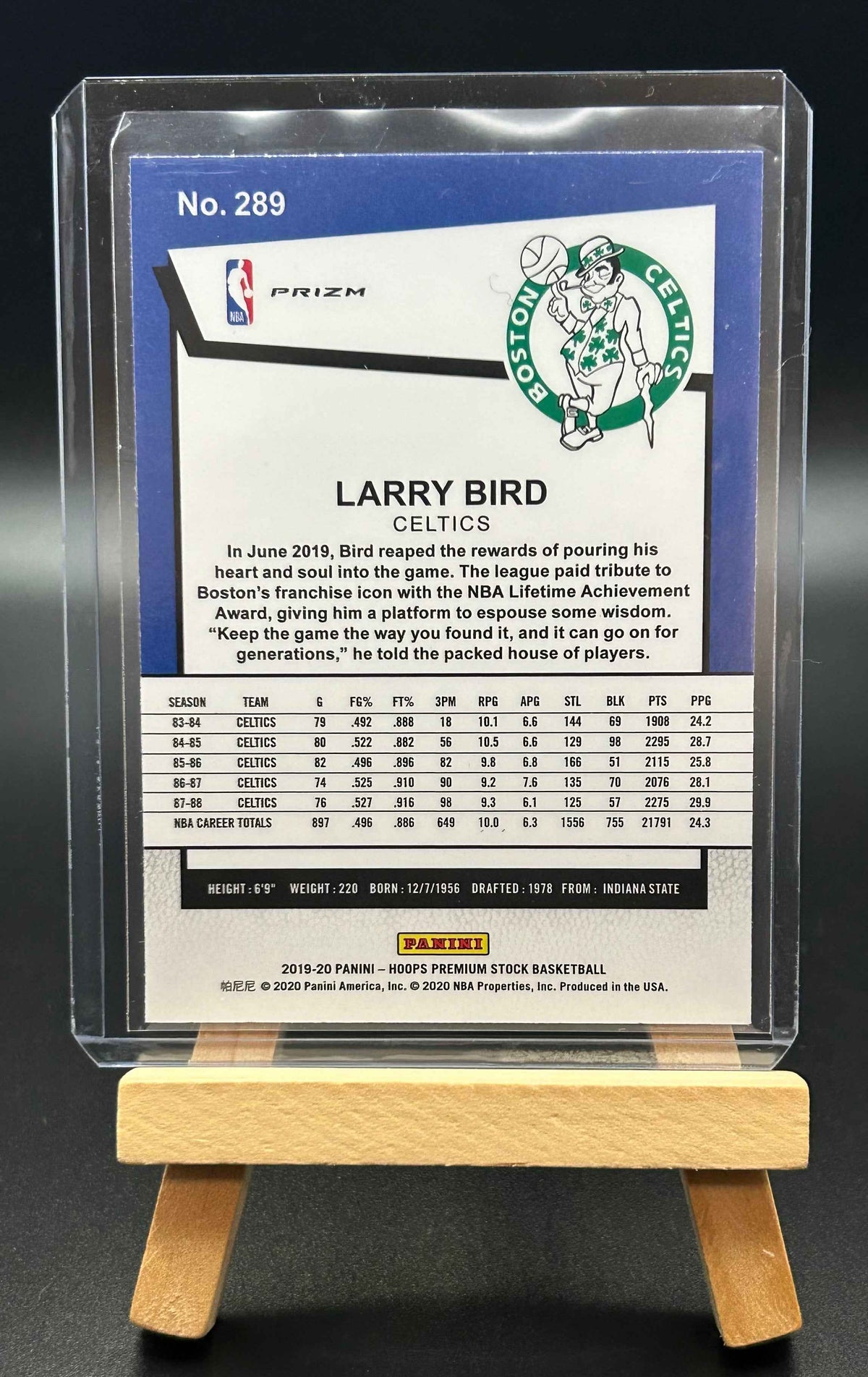 2019-20 Panini NBA Hoops Premium Stock Purple Disco Tribute Larry Bird