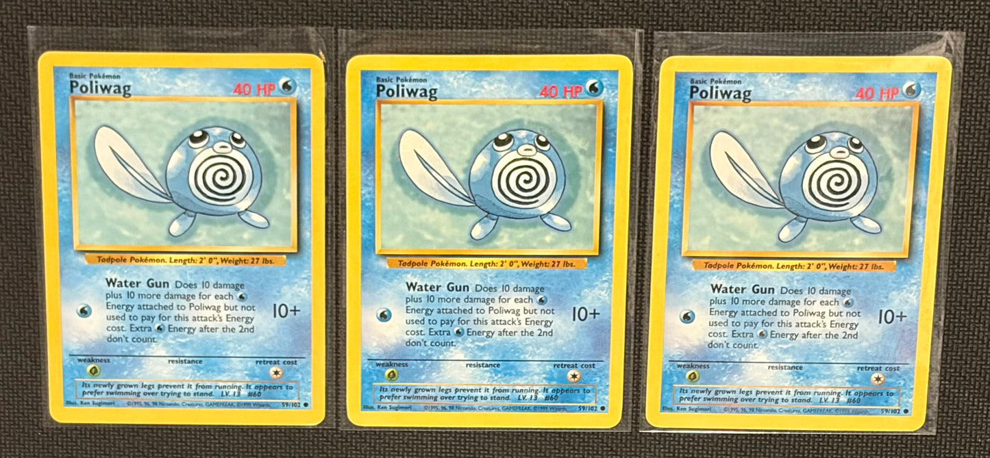 Poliwag - Base Set (BS) Common 3 card lot LP