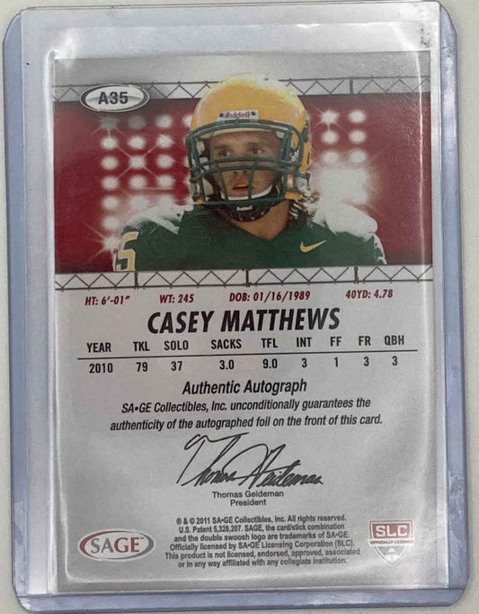 2011 Sage Casey Matthews Autographed