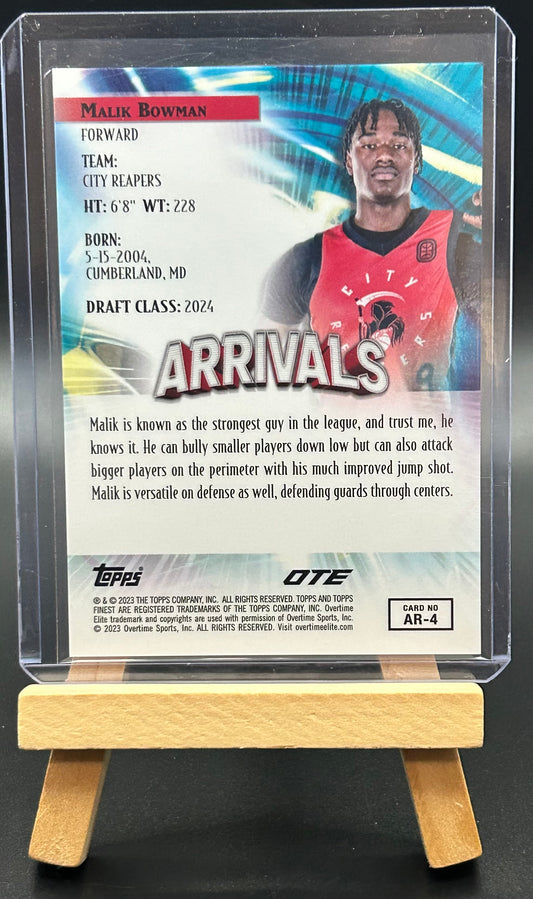 2022-23 Topps Finest OTE Malik Bowman Arrivals Aqua Wave Refractor 75/99