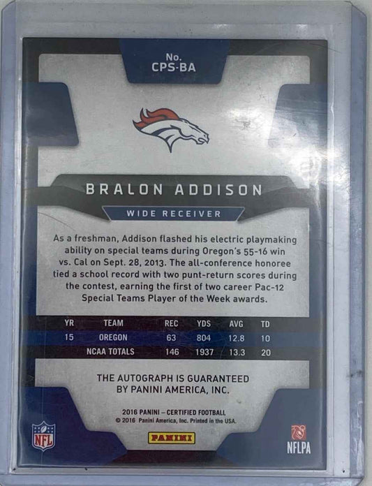 2016 Panini Certified Football Bralon Addison Autographed and Numbered.