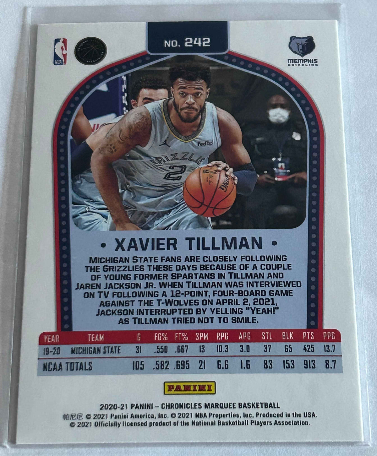 2020-2021 Chronicles Marquee Basketball Xavier Tillman Green Parallel