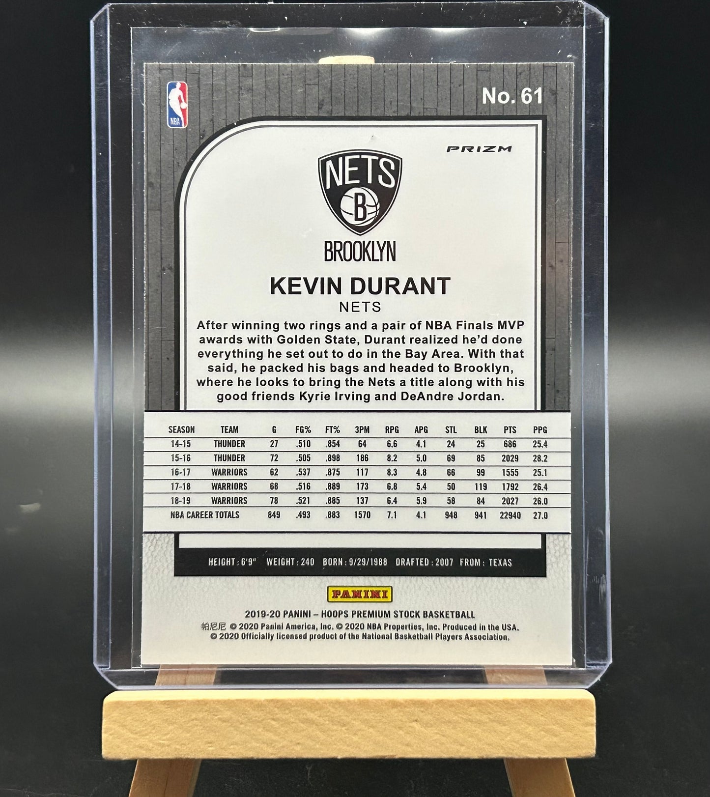 2019-20 Panini NBA Hoops Premium Silver Lazer Parallel Kevin Durant